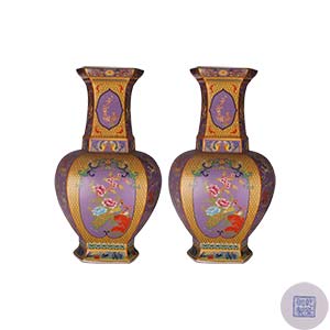 珐琅彩描金花鸟纹六方瓶